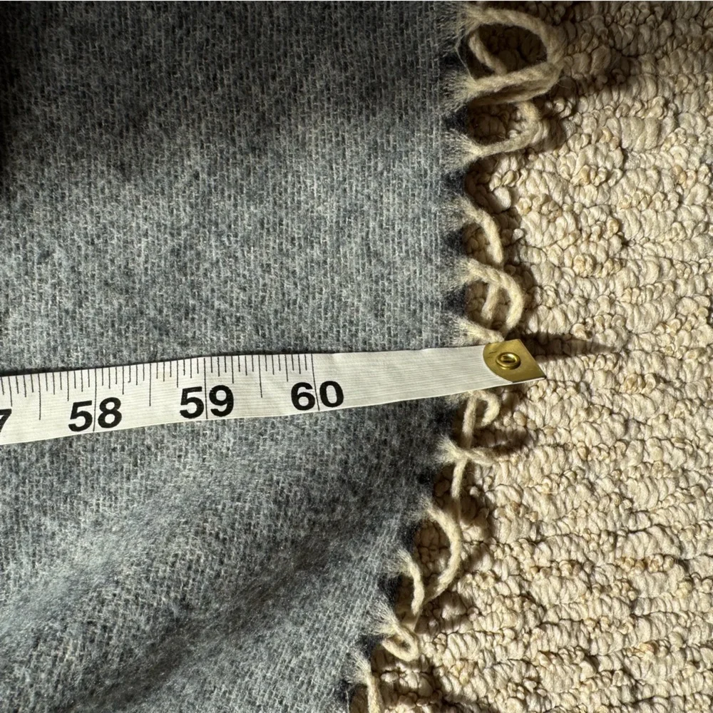 Macy's Gray Cream Blanket Scarf Cape with Fringe